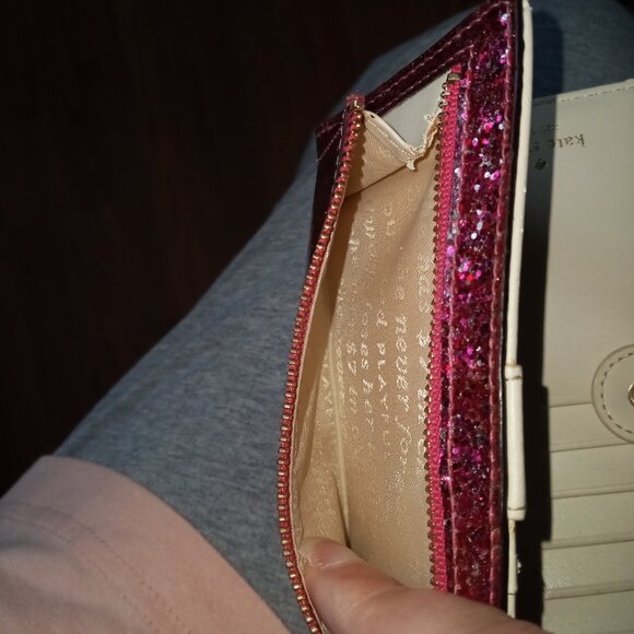 Kate Spade Madison Pink glitter Large Slim Bifold Wallet with box - Picture 7 of 15